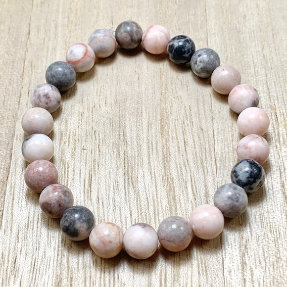 8mm Pink & Gray Jasper Chakra Stretch Brac… - Picture 6 of 8